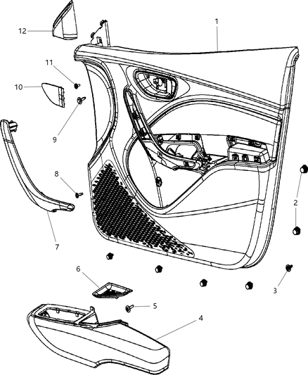 2012 Dodge Dart Front Door Trim Armrest Diagram for 1TW73DX9AA