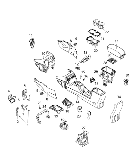 2015 Jeep Renegade ASHTRAY-Floor Console Diagram for 5XA98LXHAA