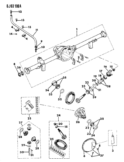 1989 Jeep Wrangler Housing & Differential, Rear Axle Diagram 2