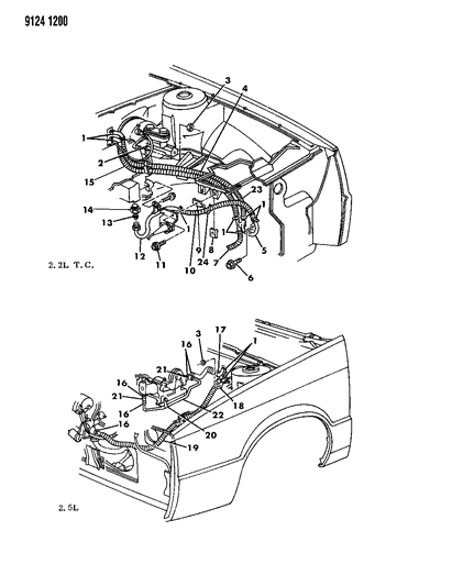1989 Dodge Daytona Plumbing - Heater Diagram