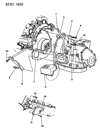 1993 Dodge Shadow Transaxle Mounting & Miscellaneous Parts Diagram
