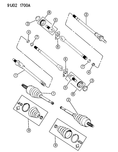 1993 Jeep Grand Cherokee Shafts - Front Axle Diagram