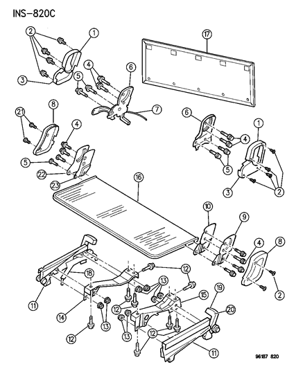 1996 Chrysler Town & Country Rear Seat - 3 Passenger Adjusters - Covers - Shields And Attaching Parts Diagram