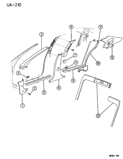 1995 Dodge Stratus Panels - Mouldings & Scuff Plate Diagram