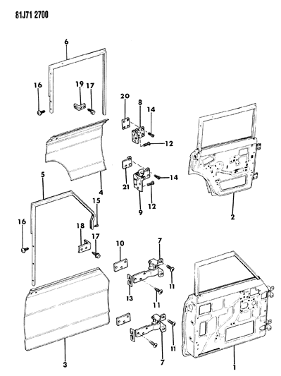 1985 Jeep J10 Doors, Front And Rear Diagram