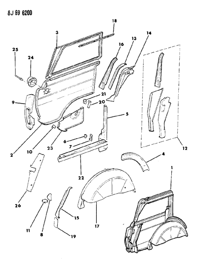 1990 Jeep Grand Wagoneer Panels - Rear Quarter Diagram