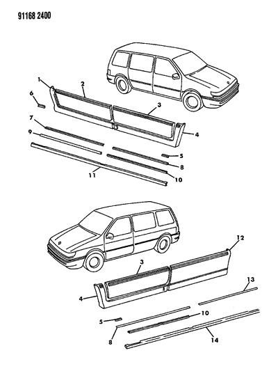1991 Dodge Caravan Appliques & Brackets Diagram