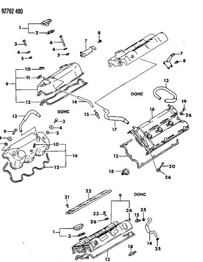 1994 Dodge Stealth Gasket-Rocker Cover Spark Plug HOL Diagram for MD186787