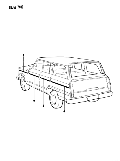 1986 Jeep Grand Wagoneer Mouldings, Exterior - Lower Diagram 3