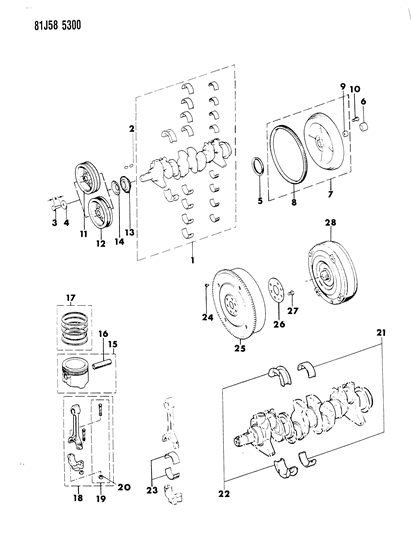 1985 Jeep Wagoneer Crankshaft , Flywheel And Piston Diagram 1