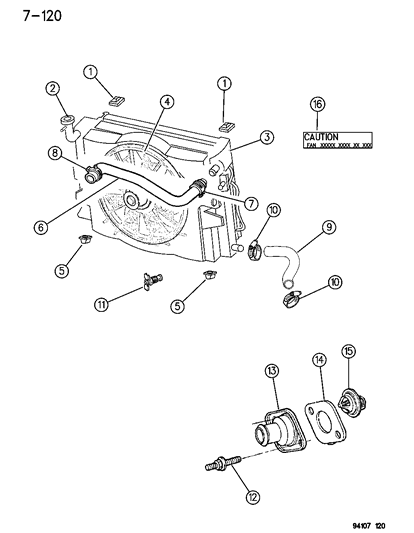 1995 Chrysler Town & Country Radiator & Related Parts Diagram 1