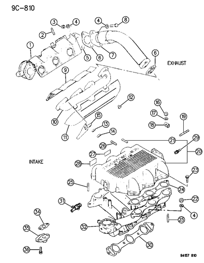 1996 Dodge Caravan Manifolds - Intake & Exhaust Diagram 2