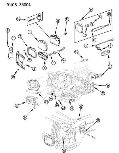 1991 Jeep Cherokee Lamps - Front Diagram