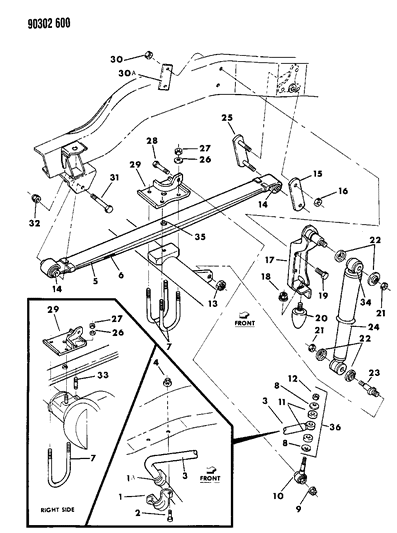 1992 Dodge Ramcharger Suspension - Front Leaf Diagram