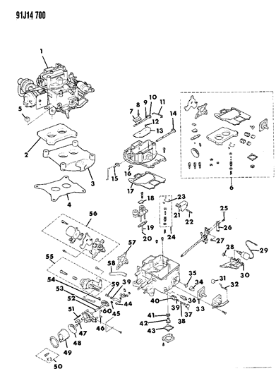 1991 Jeep Grand Wagoneer Carburetor & Component Parts Diagram