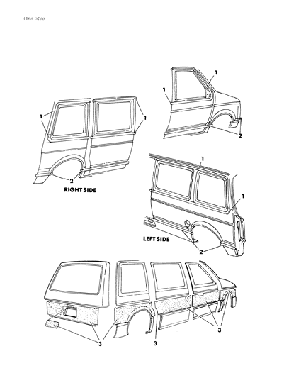 1984 Dodge Caravan Tape Stripes & Decals - Exterior View Diagram