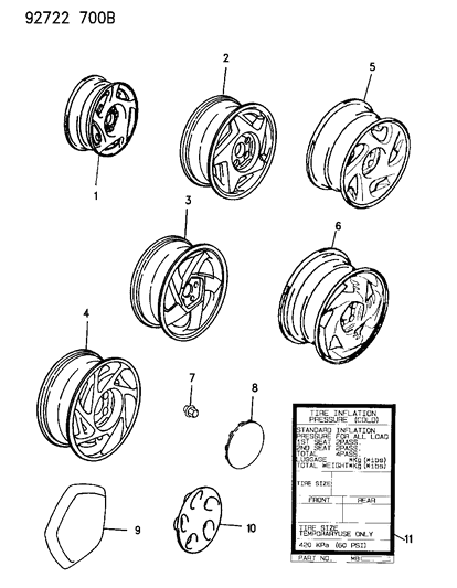 1994 Dodge Stealth Wheels & Covers Diagram