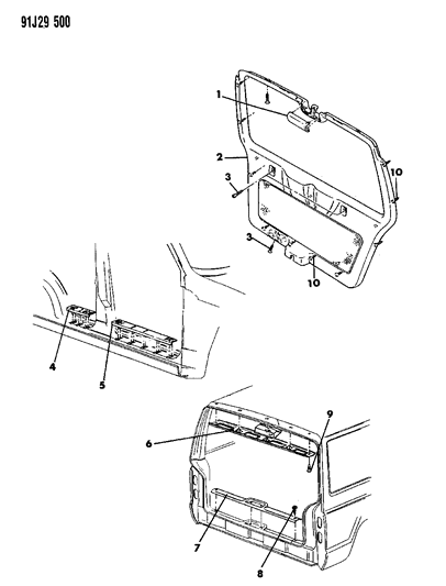 1991 Jeep Grand Wagoneer Panels - Liftgate & Scuff Plate Diagram