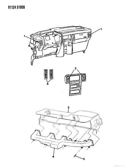 1991 Chrysler Town & Country Air Distribution Ducts, Outlets, Louver Diagram