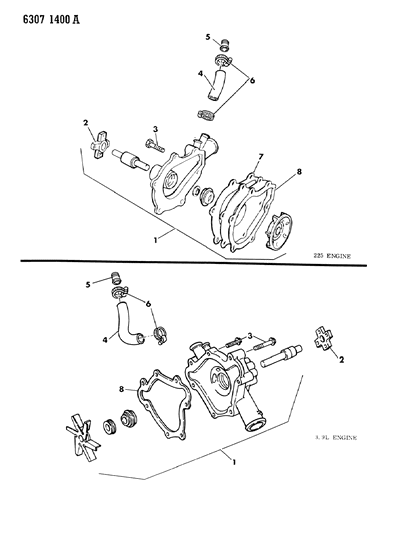 1987 Dodge W150 Water Pump & Related Parts Diagram 1