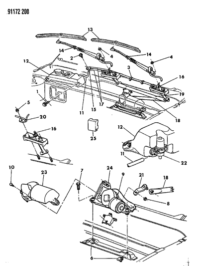 1991 Dodge Shadow Windshield Wiper & Washer System Diagram
