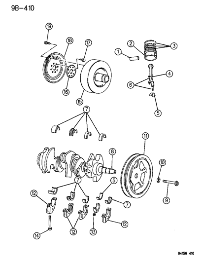 1996 Chrysler Town & Country Crankshaft , Piston & Torque Converter Diagram 3