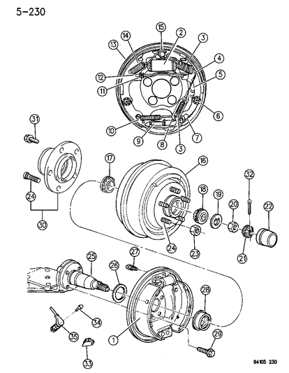 1995 Chrysler Town & Country Brakes, Rear Drum Diagram