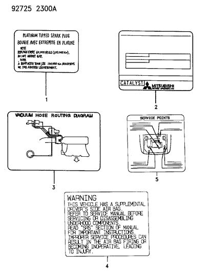 1993 Dodge Stealth Label Service Points Diagram for MB660503