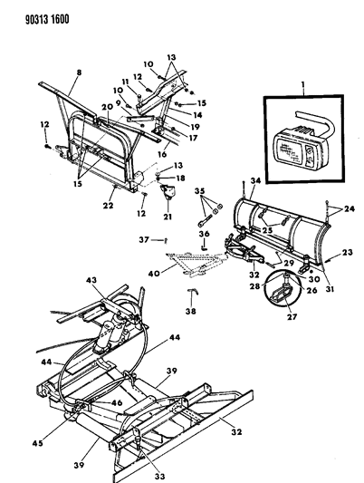 1990 Dodge W150 Plow, Snow And Attaching Service Parts Diagram