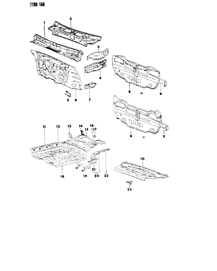 1988 Dodge Colt Floor Pan & Dash Panel Diagram