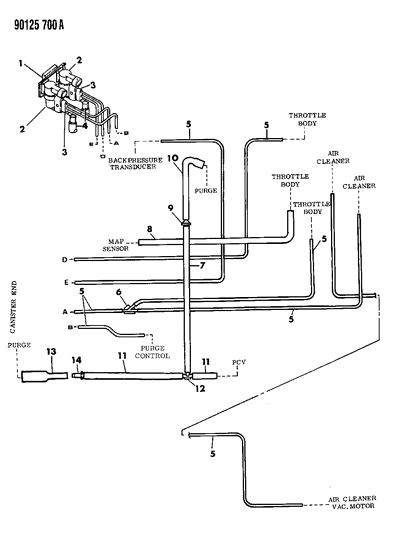 1990 Chrysler Town & Country Emission Hose Harness Diagram 1