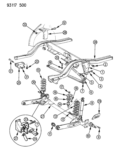 1993 Dodge Dynasty Suspension - Rear Diagram