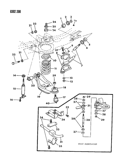 1989 Dodge Ram Van Suspension - Front Coil With Lower Control Arm & Sway Bar Diagram
