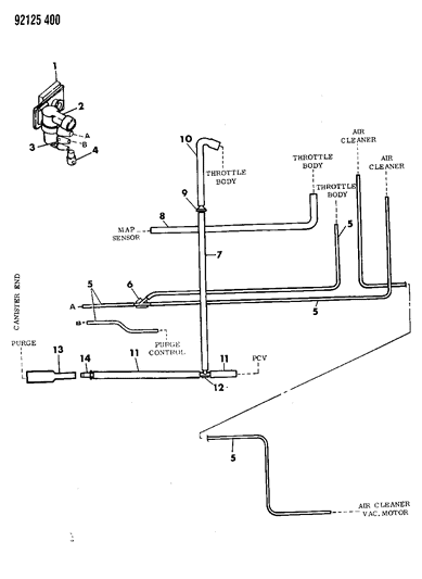 1992 Chrysler Town & Country Emission Hose Harness Diagram 1