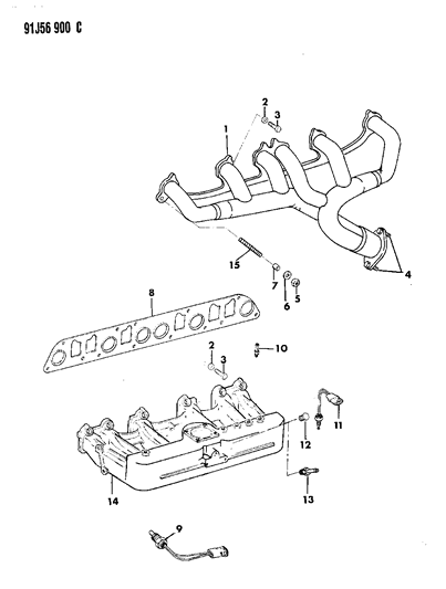 1992 Jeep Wrangler Manifolds - Intake & Exhaust Diagram 2