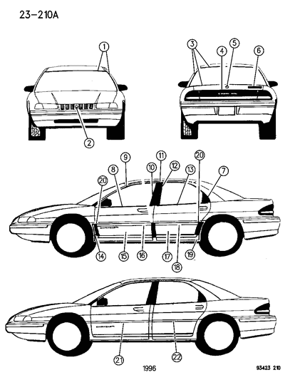 1996 Dodge Intrepid Mouldings & Cladding Diagram 1