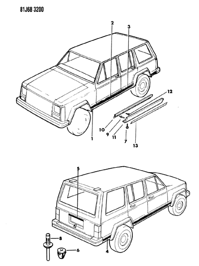 1985 Jeep Cherokee Mouldings - Exterior Diagram