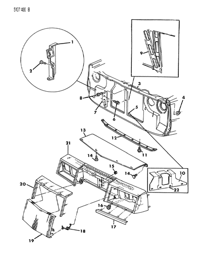 1985 Chrysler Laser Grille & Related Parts Diagram 1