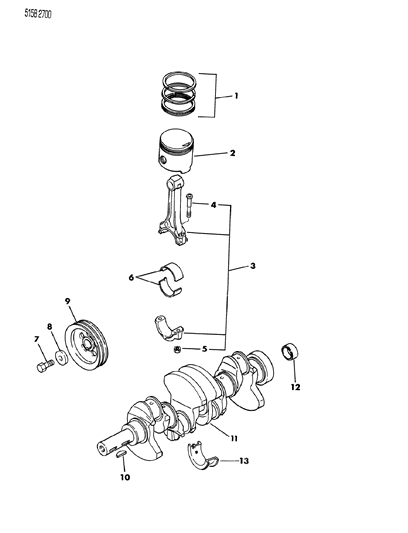1985 Dodge Caravan Crankshaft, Connecting Rods, Pistons, Rings Diagram