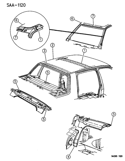 1994 Chrysler LeBaron Roof Panel Diagram
