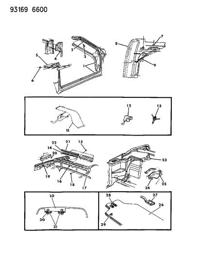 1993 Chrysler LeBaron Rail, Header And Latch Assembly Diagram