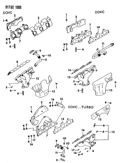 1991 Dodge Stealth Gasket Exhaust Manifold Diagram for MD168115