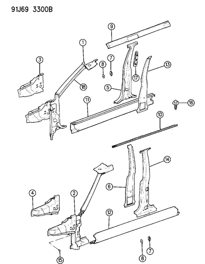 1993 Jeep Cherokee Pillar-Euro-Body Front HNGE Cp LH Diagram for 57002641