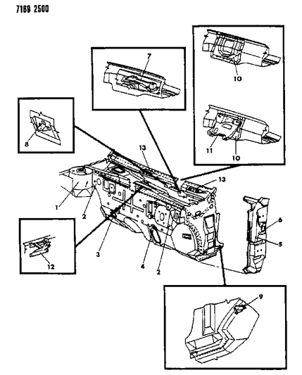 1987 Dodge Shadow Bracket & Plugs Cowl Diagram