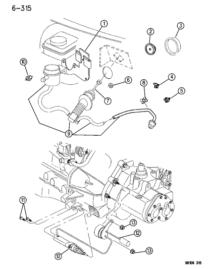 1996 Dodge Neon Controls, Master Cylinder & Slave Cylinder, Hydraulic Clutch Diagram