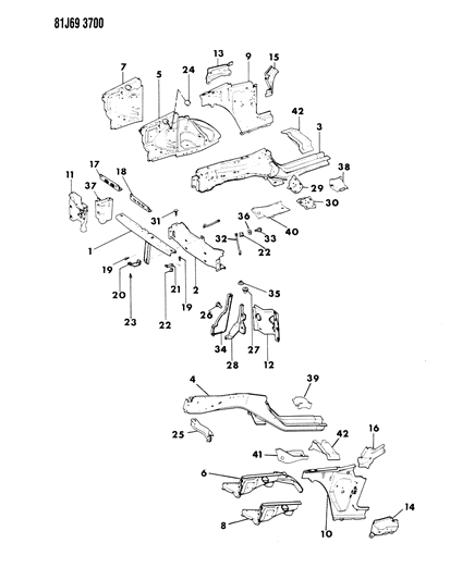 1984 Jeep Cherokee Reinforce-Ment Front Inner SILL Diagram for 55006583