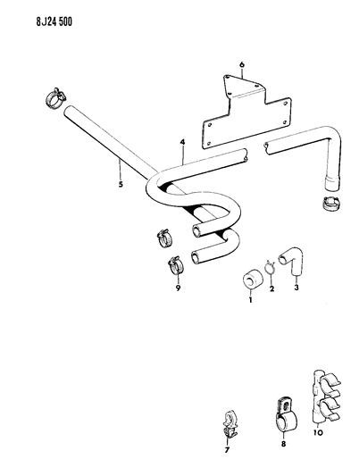 1990 Jeep Wrangler Hose Heater Core To Water Diagram for 52003912