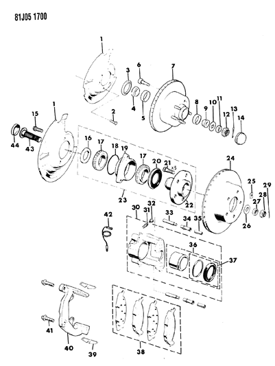 1986 Jeep Wagoneer Brakes, Front Diagram