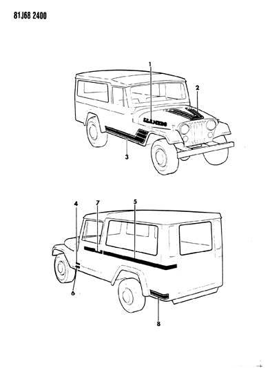 1984 Jeep Wrangler Decals, Exterior Diagram 9