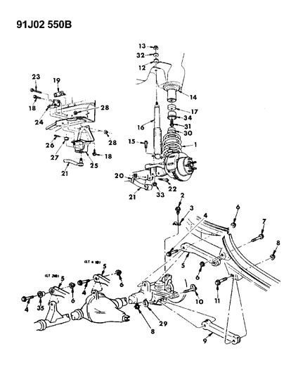 1993 Jeep Grand Wagoneer Suspension - Front Springs With Control Arms And Track Bar Diagram